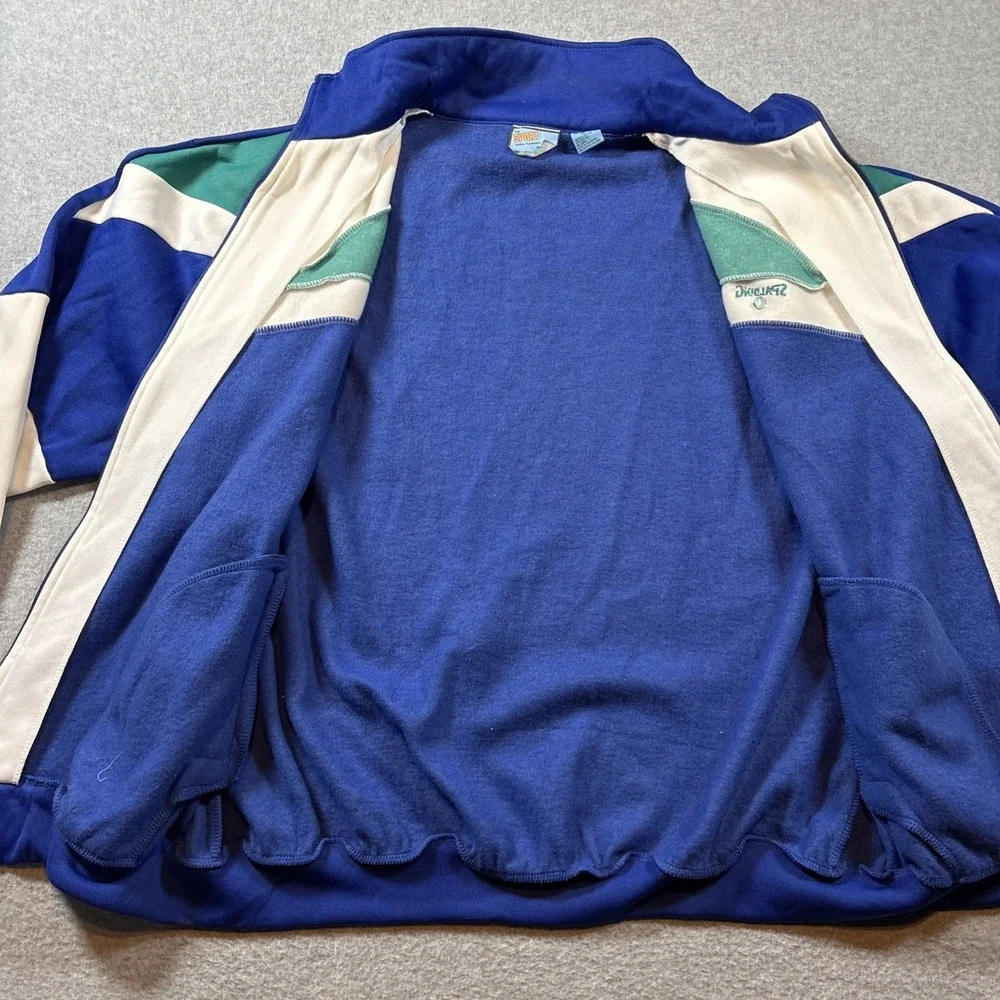 Vintage Spalding Men's Track Jacket Blue White Teal Sz XL FAIR CONDITION Retro